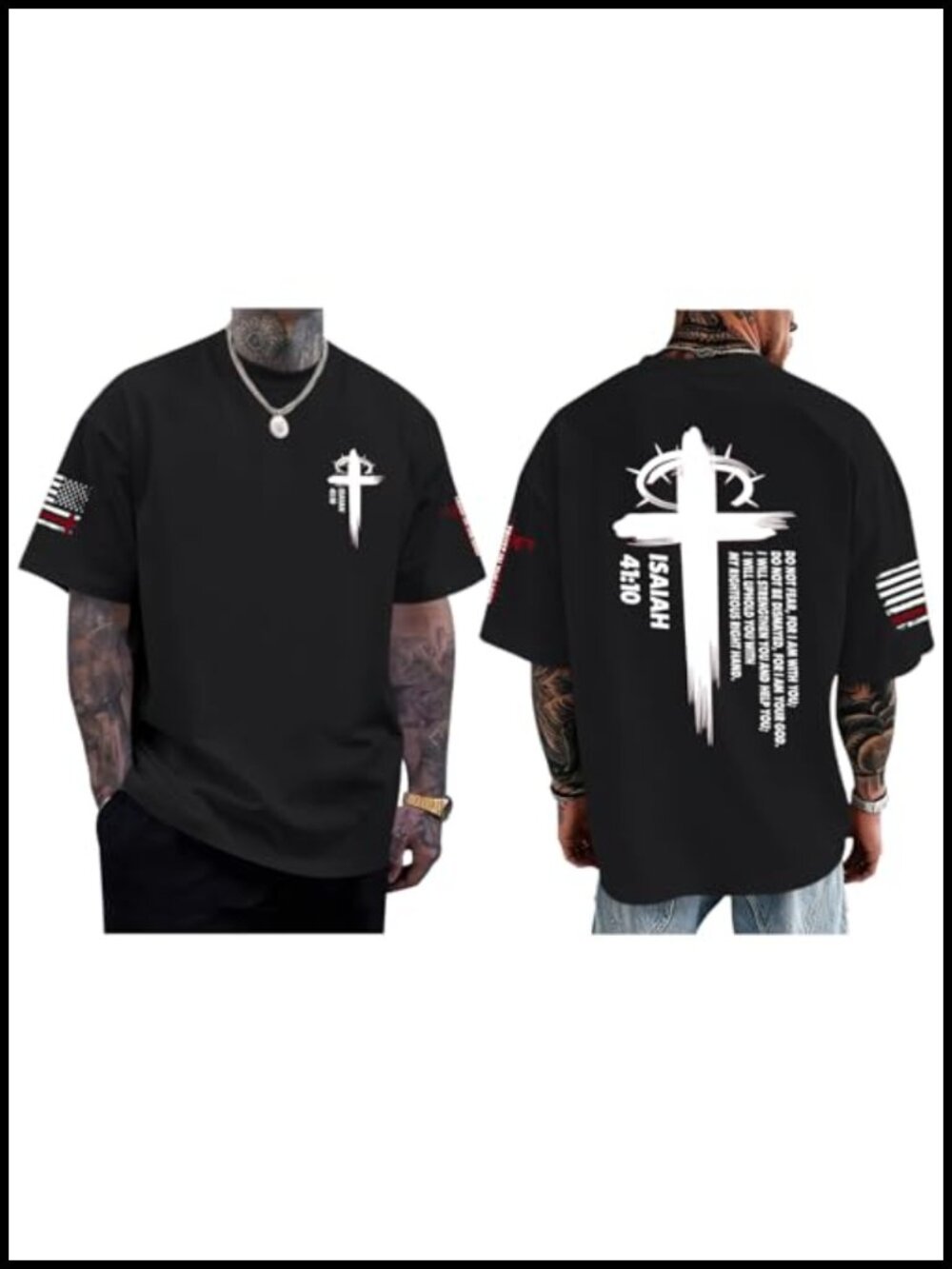 Mens Oversized Christian Cross Graphic Tee Jesus Faith Bible Verse T-Shirt